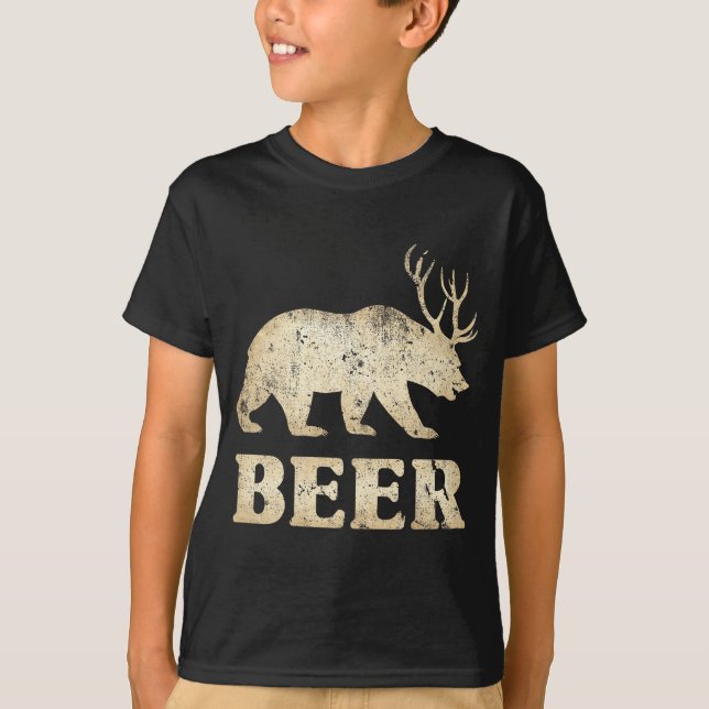 Bear Deer Vintage Beer  T Shirt (Framsida)
