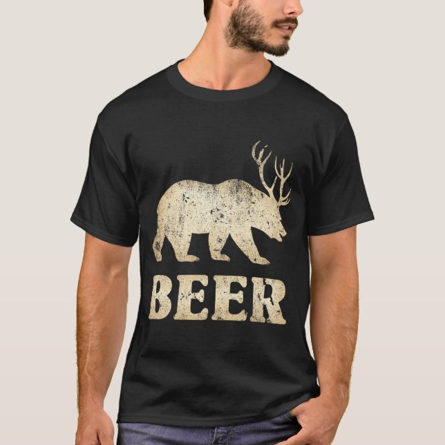 Bear Deer Vintage Beer  T Shirt (Framsida)