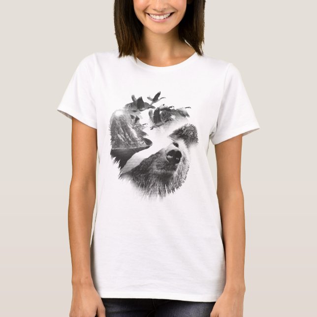 Bear Design Double Exposed T Shirt (Framsida)