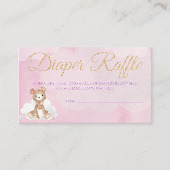 Bear Diaper Raffle Card Biljett for Baby Shower Tilläggskort (Framsida)