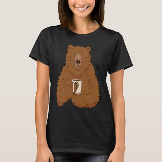 Bear Drinking Coffee Grumpy Bear Drink Coffee Funn T Shirt (Framsida)