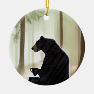 Bear Drinking Coffee i Skogen Julgransprydnad Keramik