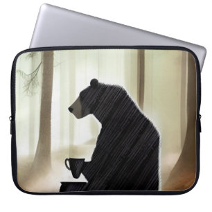 Bear Drinking Coffee i Skogen Laptop Fodral