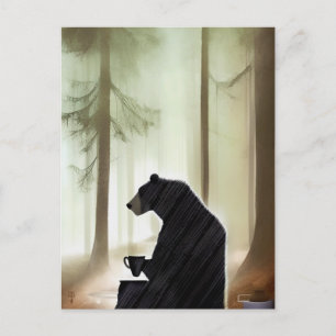 Bear Drinking Coffee i Skogen Vykort