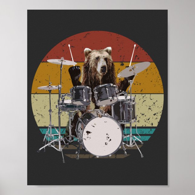 Bear Drummer Spelande Drummer Poster (Framsidan)