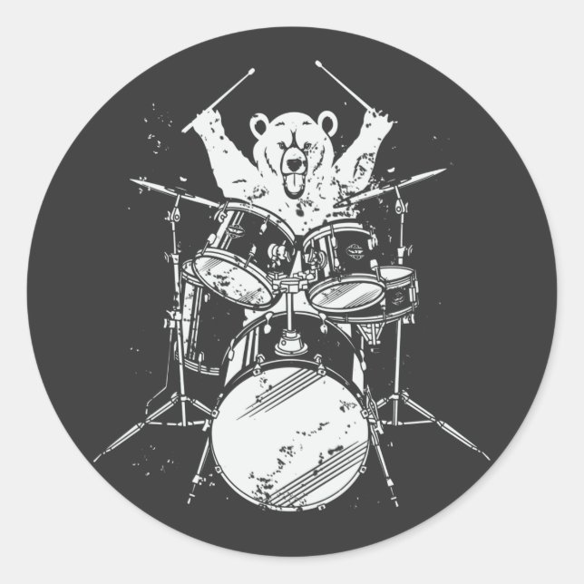 Bear Drummer Spelande Drummer Runt Klistermärke (Framsida)