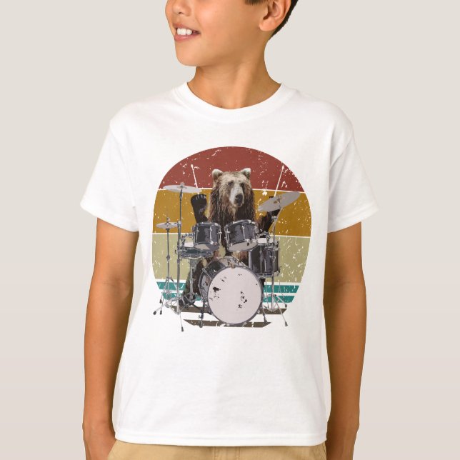 Bear Drummer spelar Drums Boy T-Shirt (Framsida)