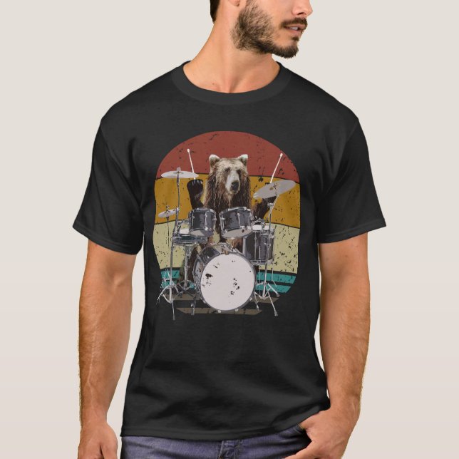 Bear Drummer spelar Drums Manar T-Shirt (Framsida)