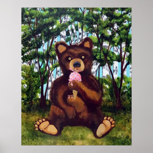Bear Eating Ice Cream Fine Art Poster (Framsidan)