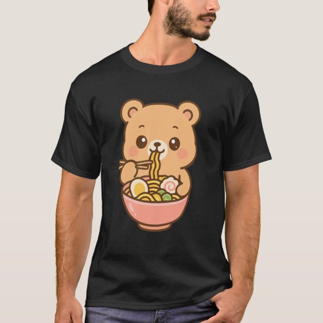 Bear Eating Ramen Noodles Kawaii Cute Funny   1 T Shirt (Framsida)