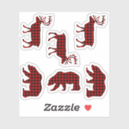 Bear Elk Buffalo Play Lumberjack Check Red Klistermärken