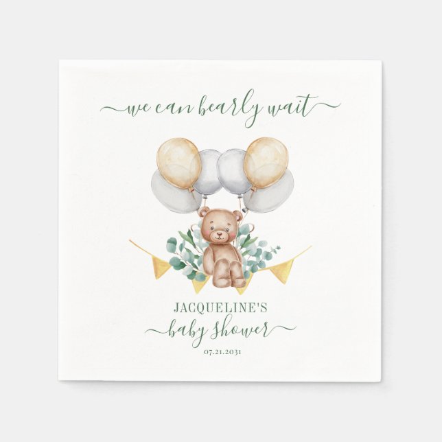 Bear Eucalyptus Botanical Baby Shower Papper Pappersservett (Framsidan)