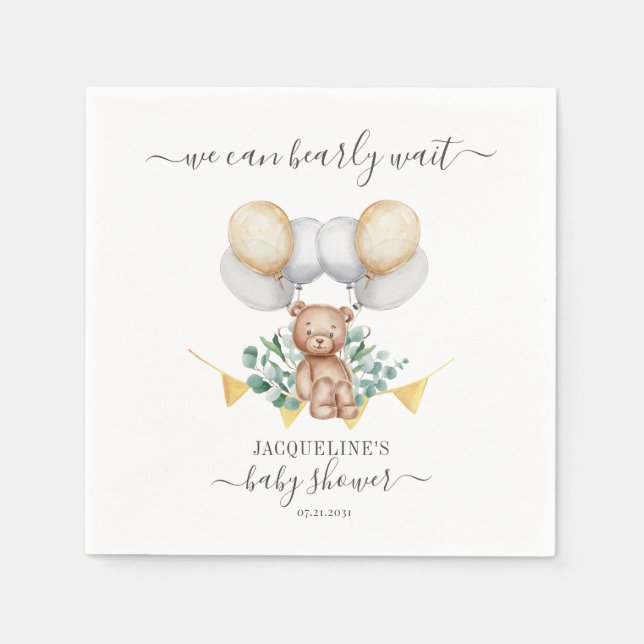 Bear Eucalyptus Botanical Baby Shower Papper Pappersservett (Framsidan)