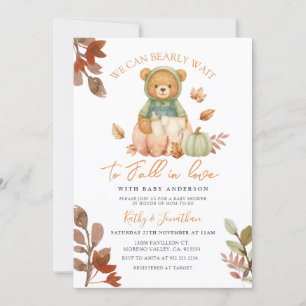 Bear Fall in Kärlek Pumpkin Mjölk Flaska Baby Show Inbjudningar