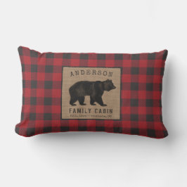 Bear Family Cabin Red Buffalo Play Burlap utomhus Lumbarkudde