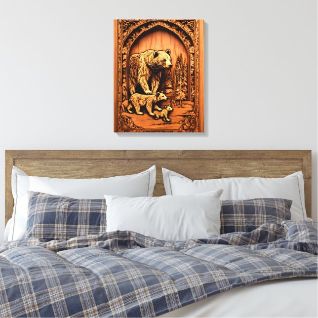 Bear Family Carving PRINT ART Canvastryck (Insitu (sovrum))