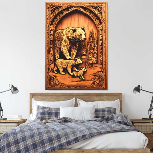 Bear Family Carving PRINT ART Canvastryck (Insitu (sovrum))