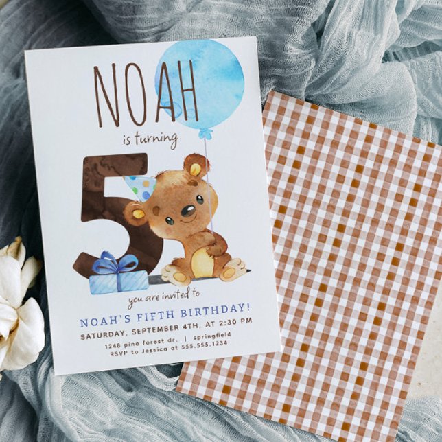 Bear Femte födelsedagsinbjudan Inbjudningar (Skapare uppladdad)