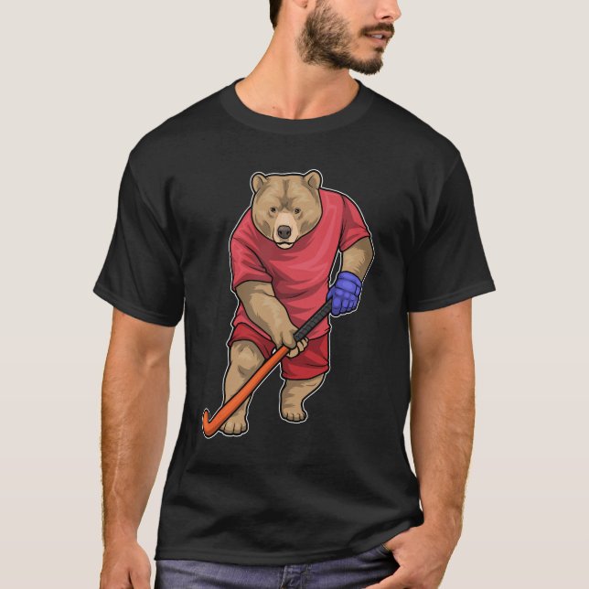 Bear Field hockey Field hockey stick Sports T Shirt (Framsida)