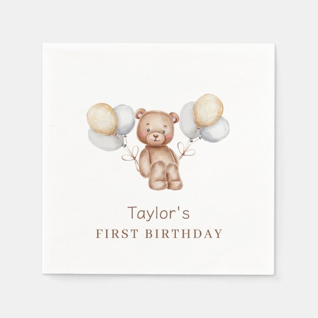 Bear First Birthday Forest Animals Paper Pappersservett (Framsidan)