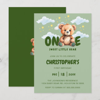 Bear First Birthday-inbjudan Inbjudningar