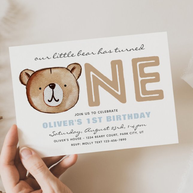 Bear First Birthday-inbjudningar Inbjudningar (Skapare uppladdad)