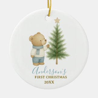 Bear First Christmas Keepsake for Baby Boy Julgransprydnad Keramik