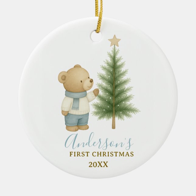 Bear First Christmas Keepsake for Baby Boy Julgransprydnad Keramik (Framsidan)