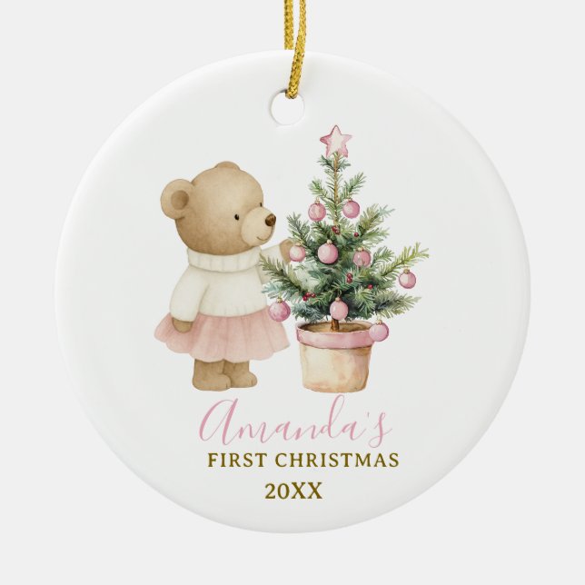 Bear First Christmas Keepsake for Baby Girl Julgransprydnad Keramik (Framsidan)