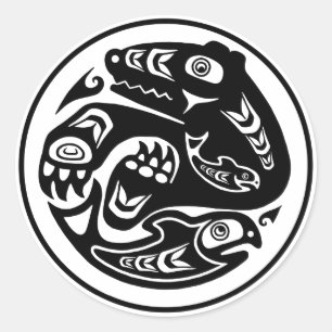 Bear & Fish Native American Design Runt Klistermärke