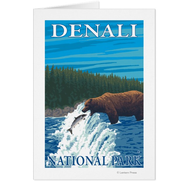 Bear Fishing in River - Denali National Park Hälsningskort (Framsidan)