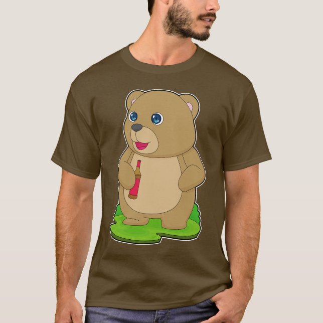 Bear Flaska Beer T Shirt (Framsida)