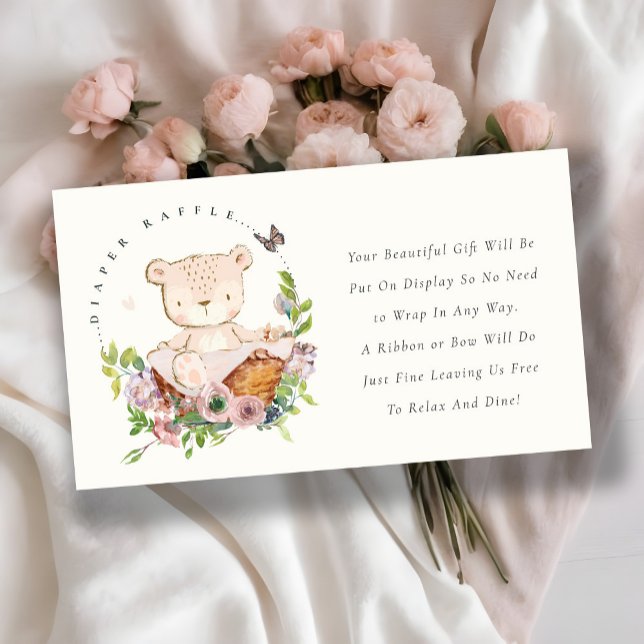 Bear Flower Basket Rosa Visning Shower Baby Shower Tilläggskort (Skapare uppladdad)
