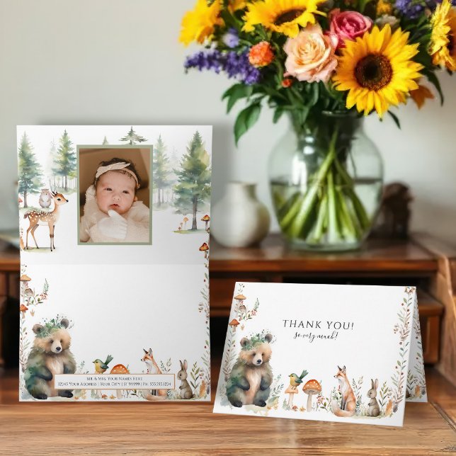 Bear Forest Cute AnimalsDeer Photo Baby Shower Kort (Skapare uppladdad)