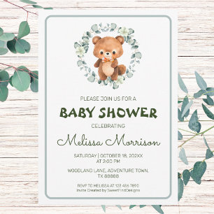Bear Forest Watercolor Baby Shower Inbjudningar