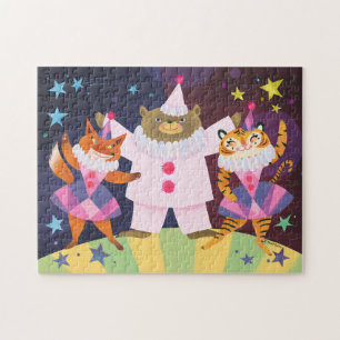 Bear, Fox och Tiger Pierrot Clown Jigszle Puzzle Pussel
