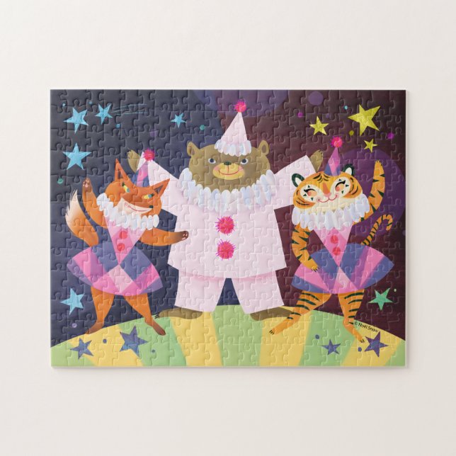 Bear, Fox och Tiger Pierrot Clown Jigszle Puzzle Pussel (Horisontell)
