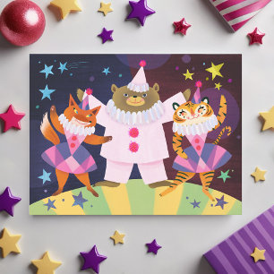 Bear, Fox och Tiger Pierrot Clown Postcard Vykort