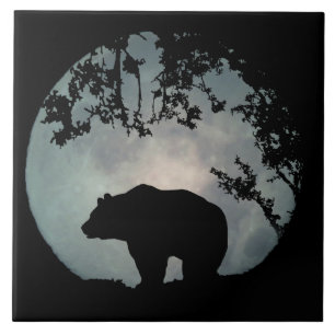 Bear Full Moon Art Tile Kakelplatta
