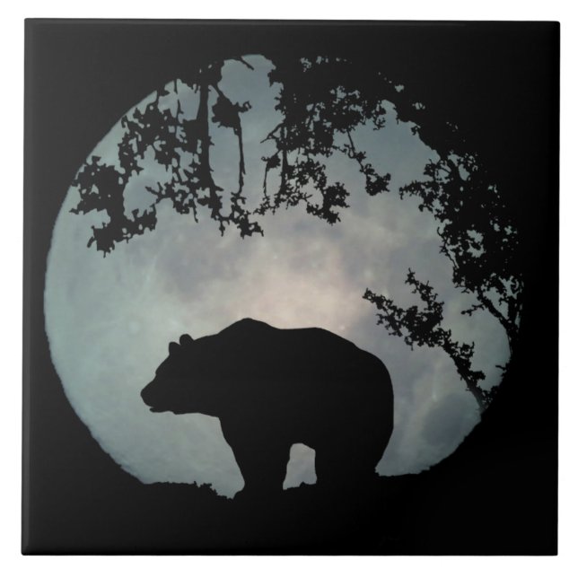 Bear Full Moon Art Tile Kakelplatta (Framsidan)