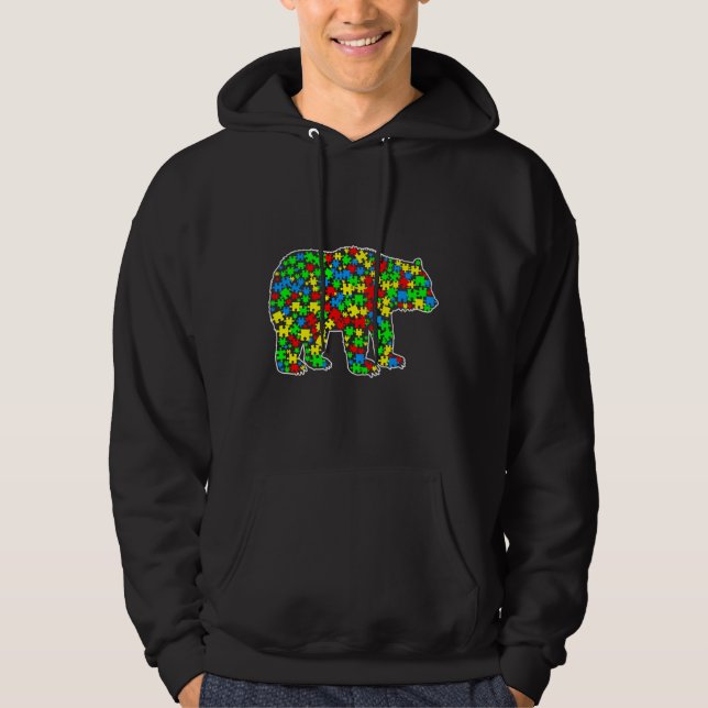 Bear Funny Puzzle Animals Autism Awareness Hoodie (Framsida)