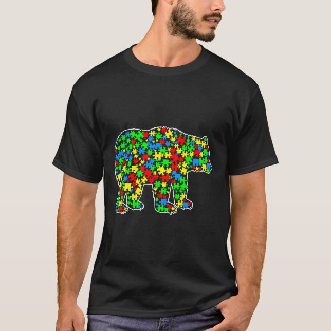 Bear Funny Puzzle Animals Autism Awareness T Shirt (Framsida)