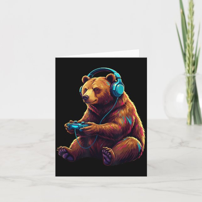 Bear Gaming Animal Video Games Funny Bear  Kort (Framsida)