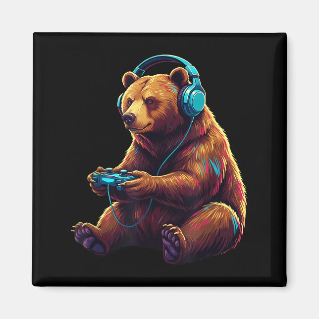 Bear Gaming Animal Video Games Funny Bear  Magnet (Framsidan)