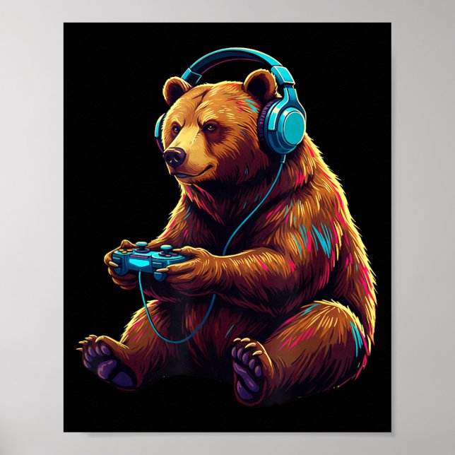 Bear Gaming Animal Video Games Funny Bear  Poster (Framsidan)