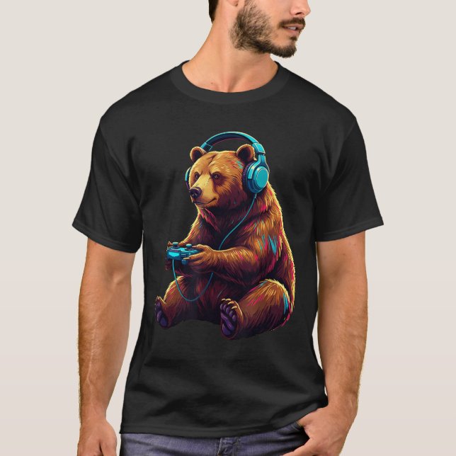 Bear Gaming Animal Video Games Funny Bear  T Shirt (Framsida)