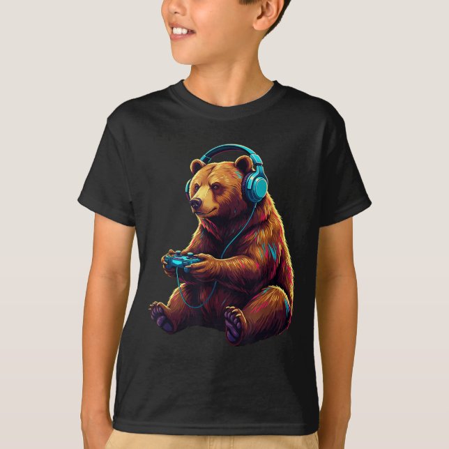 Bear Gaming Animal Video Games Funny Bear  T Shirt (Framsida)