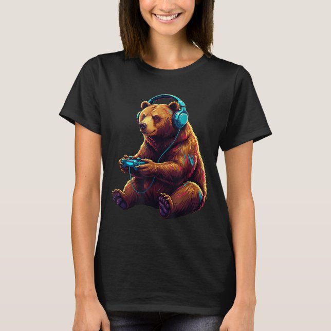 Bear Gaming Animal Video Games Funny Bear  T Shirt (Framsida)