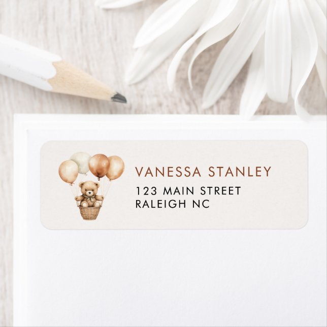 Bear Gender Neutral Baby Shower Returadress Etikett (Insitu)