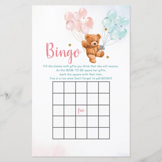 Bear Gender Reveal Balloon Bingo Games (Framsida)